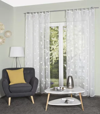 Produktbild von Home Wohnideen Bindebandschal Leinenstruktur Bestickt "Aidina" 245 x 140 cm Wollweiss
