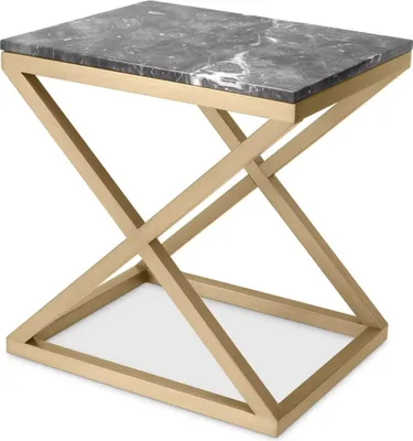 Produktbild von Casa Padrino Luxus Beistelltisch Messing / Grau 56 x 46 x H. 59 cm - Rechteckiger Edelstahl Tisch mit Marmorplatte - Wohnzimmer Möbel - Luxus Möbel - Luxus Einrichtung - Wohnzimmer Einrichtung