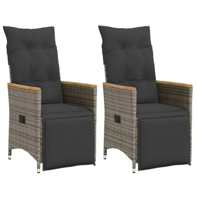 Produktbild von Design Gartensessel mit Kissen 2 Stk. Verstellbar Grau Poly Rattan, Gartenstühle 2024 Neu
