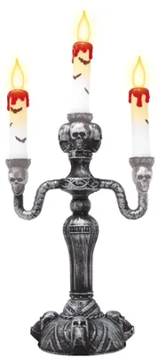 Productafbeelding van Halloween kaarsenhouder, 3 kaarsen, griezelig design, schedel decoratie, angstaanjagend effect, enge sfeer, kaarsenhouder, woonkamer decoratie, artistiek, kleur: meerkleurig