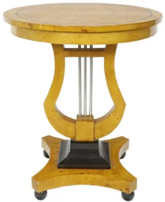 Produktbild von Casa Padrino Art Deco Beistelltisch Vogelaugenahorn Hellbraun / Schwarz / Silber Ø 55 x H. 70 cm - Art Deco Wohnzimmer Möbel