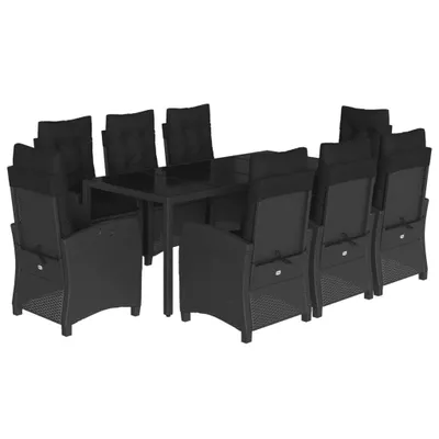 Produktbild von vidaXL 9-tlg. Garten-Essgruppe mit Kissen Schwarz Poly Rattan