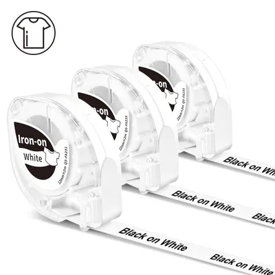 Zdjęcie produktu dla 3 sztuki etykiet do żelazka Phomemo P12, oryginalne, 12 mm x 2 m, czarne na białym tle