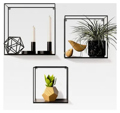 Produktbild von Wandregal Schwarz Metall 3er Set – Schweberegal in 3 Größen mit Wandhalterung