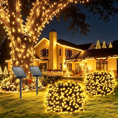 Solar-Lichterkette 12 m, 100 LEDs, 8 Modi, warmweiß