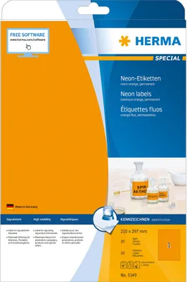 Obrázek produktu pro HERMA 5149, Oranžová, Obdélník, Permanentní, Papír, Matný, Laserová/inkoustová tiskárna