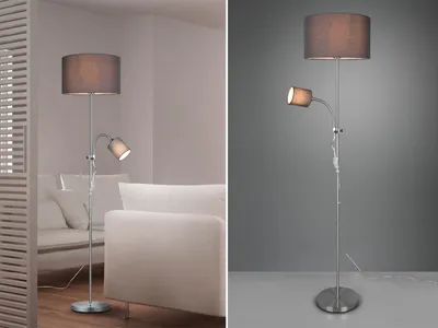 Produktbild von Stehleuchte OWEN Flexarm mit Leselicht Silber & Stoffschirm in Grau - R40192007