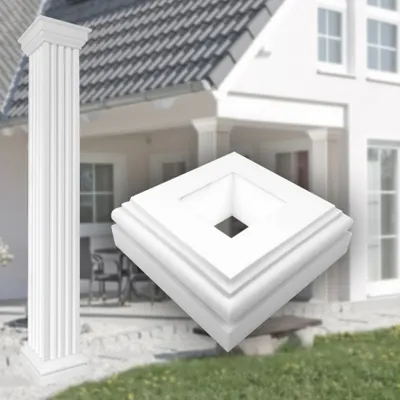 Produktbild von PRESTIGE DECOR Basis für Säulen 400x400x120mm Säulenfuß Kunstharzputz weiß, Fassadenverkleidung aussen Sockel Wandverkleidung (Basis LC114-3F, Größe M geschlossen)