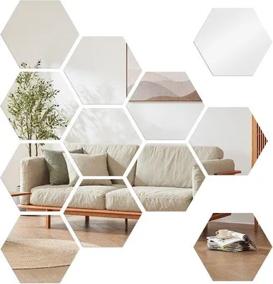 Produktbild von Acryl Spiegels 12 Stück 126x110mm, Selbstklebend für Wohnzimmer, Schlafzimmer, Badezimmer