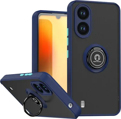 Produktbild von Hülle für ZTE Blade A33s Matte Transluzent TPU Stoßfest Schutzhülle mit Ring Halter Ständer Blau