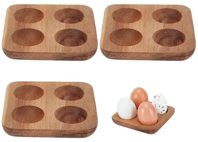 Eierhalter aus Holz, 3er Set, 4 Fächer, Aufbewahrung