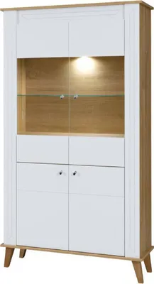 Produktbild von Vitrine Bambey 03, Farbe: Eiche / Weiß - 190 x 104 x 39 cm (H x B x T)