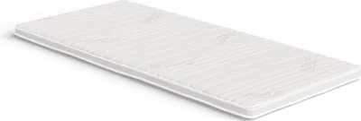 A white mattress topper is shown on a white background.