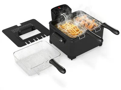 Produktbild von KOMFOTTEU Fritteuse 5L, 1700W elektrische Friteuse, Frittiertopf mit 1 großen und 2 kleinen Körben, 150-190℃ einstellbar, 60-Minuten Timer, Frittiergeräte mit Sichtfensterdeckel für Küche & Heimgebrauch