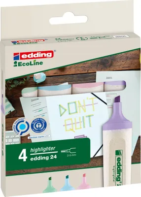 Produktbild von edding 24 EcoLine Textmarker - 4er-Set in Pastellfarben - Keilspitze 2-5mm-zum schnellen und einfachen Markieren und Hervorheben von Texten und Notizen - nachfüllbar, aus recycelbarem Material