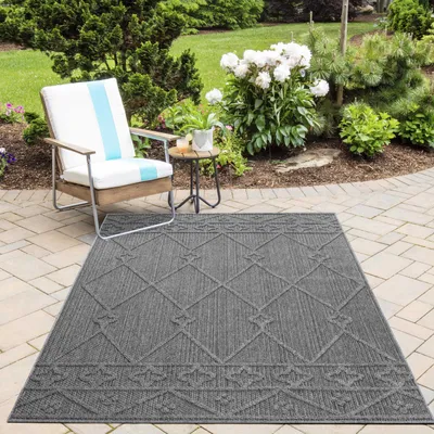 Image de Ayyildiz | Tapis d'extérieur Patara - 200 cm x 290 cm - Gris - Style boho - Résistant et durable