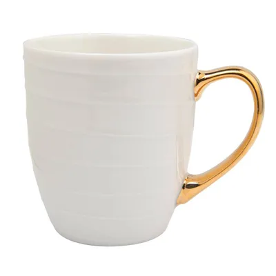 Obrázek produktu pro Hrnek Porcelánový hrnek na kávu Hrnek na čaj Bílý pruhovaný FLORINA 420 ml