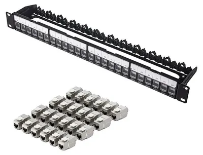 Obrázok produktu pre Patchpanel, 24 portov, kompatibilný s káblami CAT7 a CAT6A, sada patchpanelu