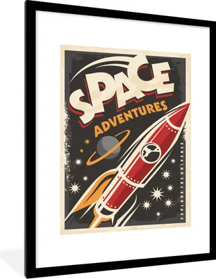 Produktbild von MuchoWow® MuchoWow® Gerahmtes Poster Rakete - Jahrgang - Weltraum 60x80 cm - Poster mit zchwarzem Bilderrahmen - Wohnzimmer - Dekorationen - Prämie