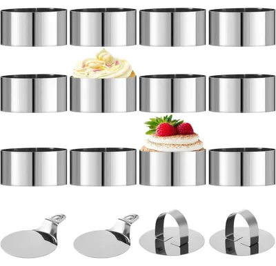 Obrázek produktu pro 16dílná sada kroužků z nerezové oceli na dezerty s podstavcem a víčkem, průměr 8 cm, na koblihy a dorty