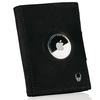Produktbild von DONBOLSO Wallet Air I Schlanke AirTag-Geldbörse mit Apple AirTag-Halter I Stylisches Kartenetui aus Leder mit RFID-Schutz I Für Damen und Herren I Für bis zu 11 Kreditkarten I Vintage Schwarz