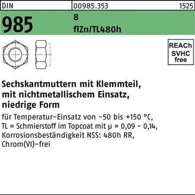 Produktbild von Reyher  Sechskantmuttern DIN 985 8 M 36 flZn (25 Stück)