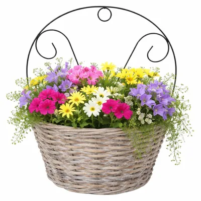 Produktbild von Mega Collections Pflanzenkorb Wandaufhanger Esche - grau - H40 cm - Weide - Blumentopf/Pflanztopf