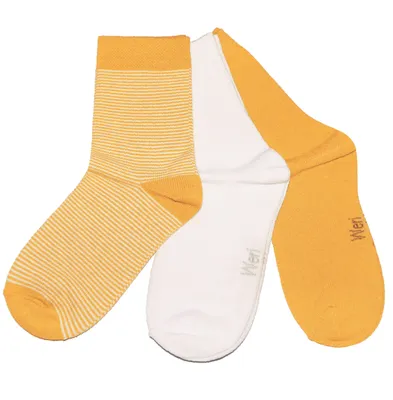 Produktbild von Kinder Socken 3-er Pack aus Baumwolle Feine Ringel Gelb Größe 23-26