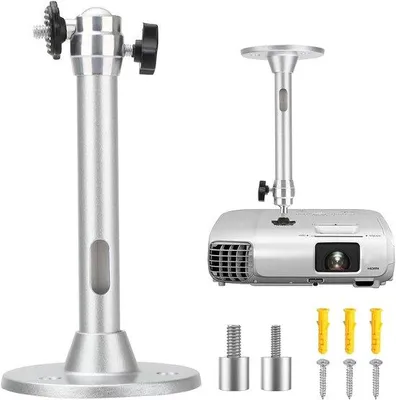 Productafbeelding van Ibenzoa® Beamerhouder, geschikt voor montage aan het plafond en aan de muur, kantelbaar 90° en 360° draaibaar, aluminium, 2 kg, zilver, 18 cm, Ø 1,8 cm, adapter voor 4/6 mm
