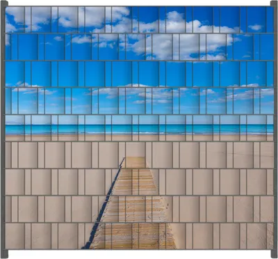 Produktbild von Wallario Zaunsichtschutz mit Motiv Auf dem Holzweg zum blauen Meer für Ein- und Doppelstabmatten Zäune in der Größe 200 x 180 cm
