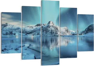 Produktbild von Bild auf Leinwand - Leinwandbild - 5 Teile - Morgendämmerung Polar Berge - 150x100cm - Wand Bild - Wanddeko - Wandbilder - Leinwanddruck - Bilder - Wanddekoration - Leinwand bilder - EA150x100-4196