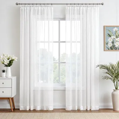 Produktbild von Unyqoos® Transparente Voile-Gardinen 2er-Set 225 x 140 cm, Polyester, mit Faltenband – lichtdurchlässig für Wohn- & Schlafzimmer