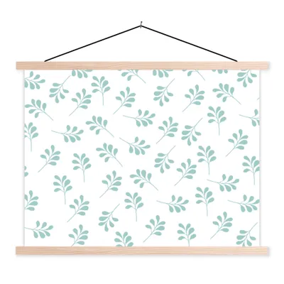 Produktbild von MuchoWow® Textilposter Blätter - Muster - Blau 40x30 cm mit holzfarbenen Rahmen - Bilder