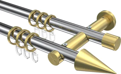 Produktbild von Interdeco Gardinenstange / Vorhangstange Chrom / Messing-Optik, Typ Platon Savio (Kegel), 20 mm Ø 2-läufig, 220 cm