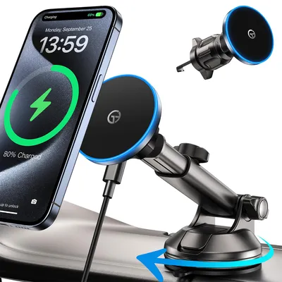 Produktbild von MagSafe Autohalterung mit Ladefunktion – Handyhalterung für Armaturenbrett, Lüftung & Windschutzscheibe, kompatibel mit iPhone 16, 15, 14, 13, 12