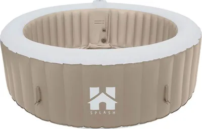 Produktbild von HOME DELUXE - Outdoor Whirlpool - SPLASH + Kissen, Getränkehalter und Sonnendach - Farbe: Beige - ⌀ 208 cm, 130 Luftdüsen - inkl. Abdeckung, Reparaturset, Filterset I Außen Spa für 6 Personen