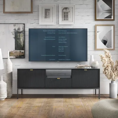 Produktbild von Masseno TV-Schrank STELLARE 154 cm Fernsehschrank mit 1 Schubladen und 2 Türen TV-Lowboard für Wohnzimmer Modern 154x39x56 cm Schwarz / Schwarz