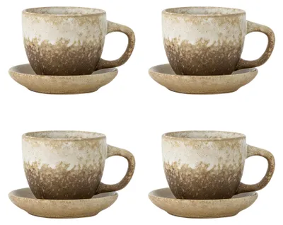 Immagine prodotto di BLOOMINGVILLE | Tazze con piattino, color beige, in Vetroceramica | Dimensioni: Tazza: diametro 8 cm x altezza 7 cm / Piattino: diametro 11 cm x altezza 2 cm, set di 4 | 82072416