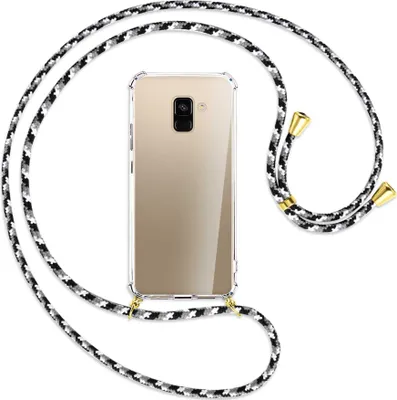 Produktbild von Handykette Backcover-Schutzhülle mit Band (Metall goldfarben) für Samsung Galaxy A8 2018 - schwarz/grau/weiß