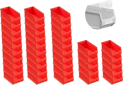 Produktbild von SuperSparSet 40x Rote Sichtlagerbox 2.0 mit Abdeckung | HxBxT 7,5x10x17,5cm | 0,8 Liter | Sichtlagerbehälter, Sichtlagerkasten, Sichtlagerkastensortiment, Sortierbehälter