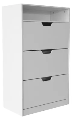Schuhschrank 140x80x24 cm, 3 Klappen, für 18 Paar, weiß, modern