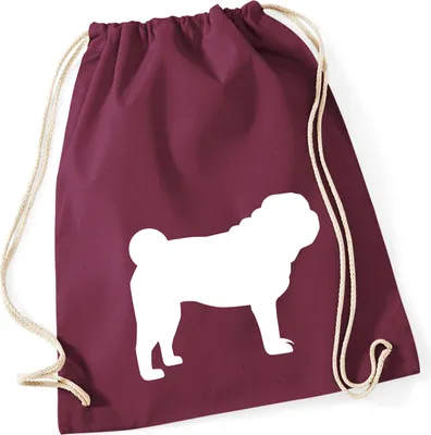 Produktbild von Huuraa Turnbeutel Mops Silhouette 12 Liter Burgundy Baumwolle Rucksack Geschenkidee