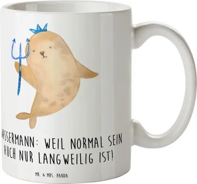 Produktbild von Mr. & Mrs. Panda Tasse Wassermann Unikat - Weiß - Geschenk, Geschenke Astrologie, Teetasse, Becher, Kaffeetasse, Sternzeichen, Kreativität, Kaffeebecher, Einzigartigkeit