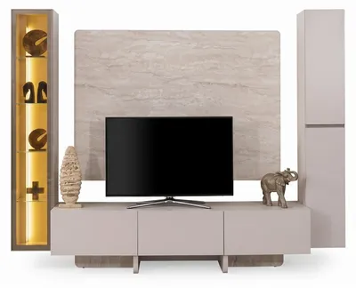 Image de Meuble TV moderne, beige, de luxe, design élégant, ensemble de meubles TV avec éclairage LED
