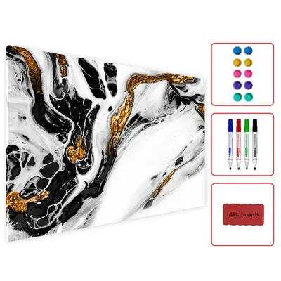 Zdjęcie produktu dla Tablica na magnesy METALboards, marmur złoty biały 90x60 cm + zestaw akcesoriów GRATIS