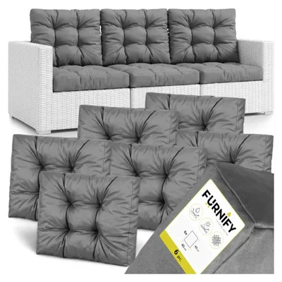 Obrázek produktu pro FURNIFY® Sada 6 kusů (XS) dekoračních polštářů z ratanu, 40 x 40 cm. Polštáře vhodné jako podložky, sedací i opěrné polštáře, barva: tmavě šedá