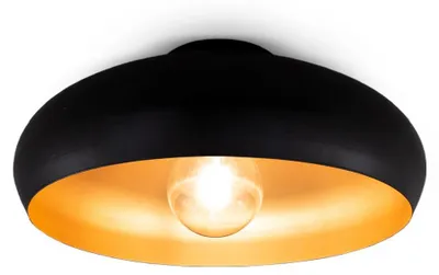 Image de B.K.Licht plafonnier noir doré design rétro, éclairage plafond vintage, Ø395mm, pour ampoule LED ou halogène E27, ampoule non incluse