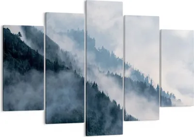Produktbild von Bild auf Leinwand - Leinwandbild - 5 Teile - Berge Nebel Bäume - 150x100cm - Wand Bild - Wanddeko - Wandbilder - Leinwanddruck - Bilder - Wanddekoration - Leinwand bilder - Wandbild - EA150x100-4429