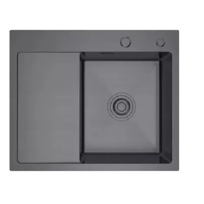 Produktbild von QLS Spülbecken mit Abtropffläche Edelstahl Graphit 58x48cm Siphon Seifenspender 11223