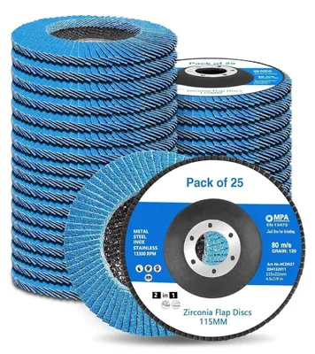 Obrázek produktu pro Brousky na úhlové brusky, 25 kusů, průměr 115 mm, zrnitost 40/60/80/120/240, pro kov a dřevo, modré